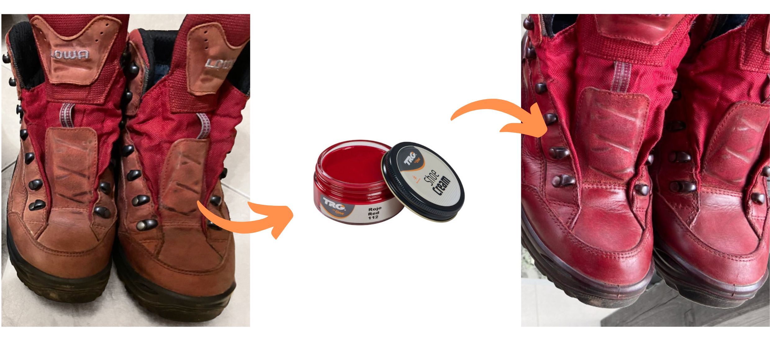 Červený Krém na renovaci červených kožených bot Shoe Cream TRG red 112
